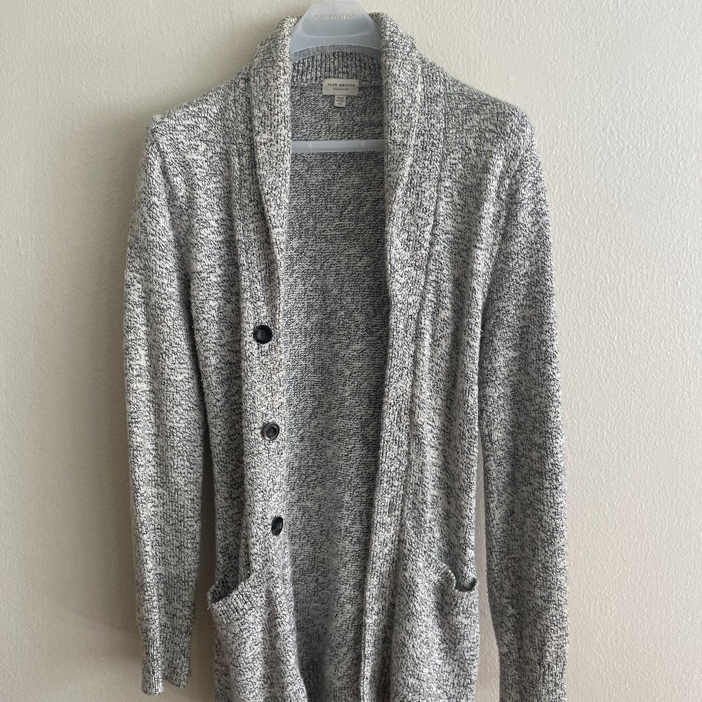 Club Monaco Mens Knit Cardigan Marbled White/Grey